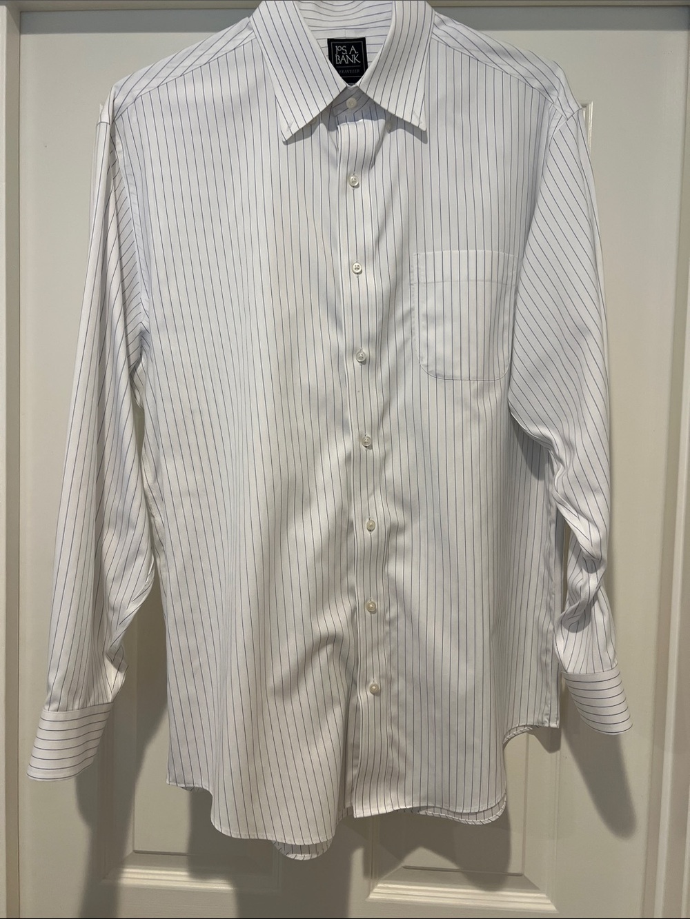 Jos. A. Bank White Dress Shirt with Thin Blue Pinstripes